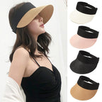 Summer Adjustable Empty Top Hat Portable Foldable Women's Beach Hat Wide Brim Women Sun Hat Fashion Casual Comfortable Cap Visors For Outdoor Activities Stevvex