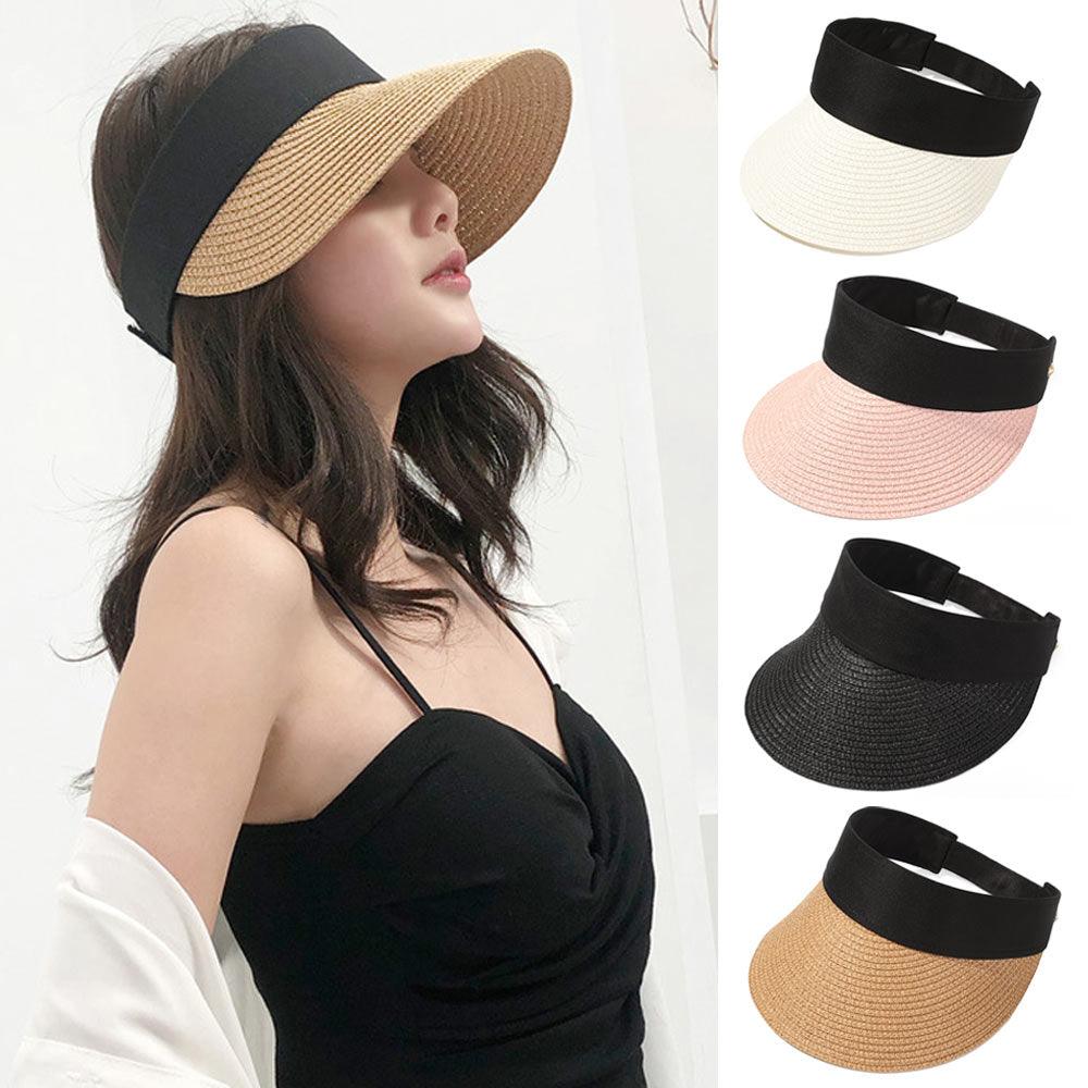 Summer Adjustable Empty Top Hat Portable Foldable Women's Beach Hat Wide Brim Women Sun Hat Fashion Casual Comfortable Cap Visors For Outdoor Activities Stevvex