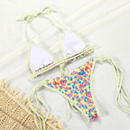 Summer Bikini Luxury Swimwear Women Folds Bikini Set Women's Bikini Set Two Piece Ribbed Front Back Self-tie Triangle Bikini Charming Bottom Bathing Suit Women Swimsuit Lace Up Bikinis For Beach