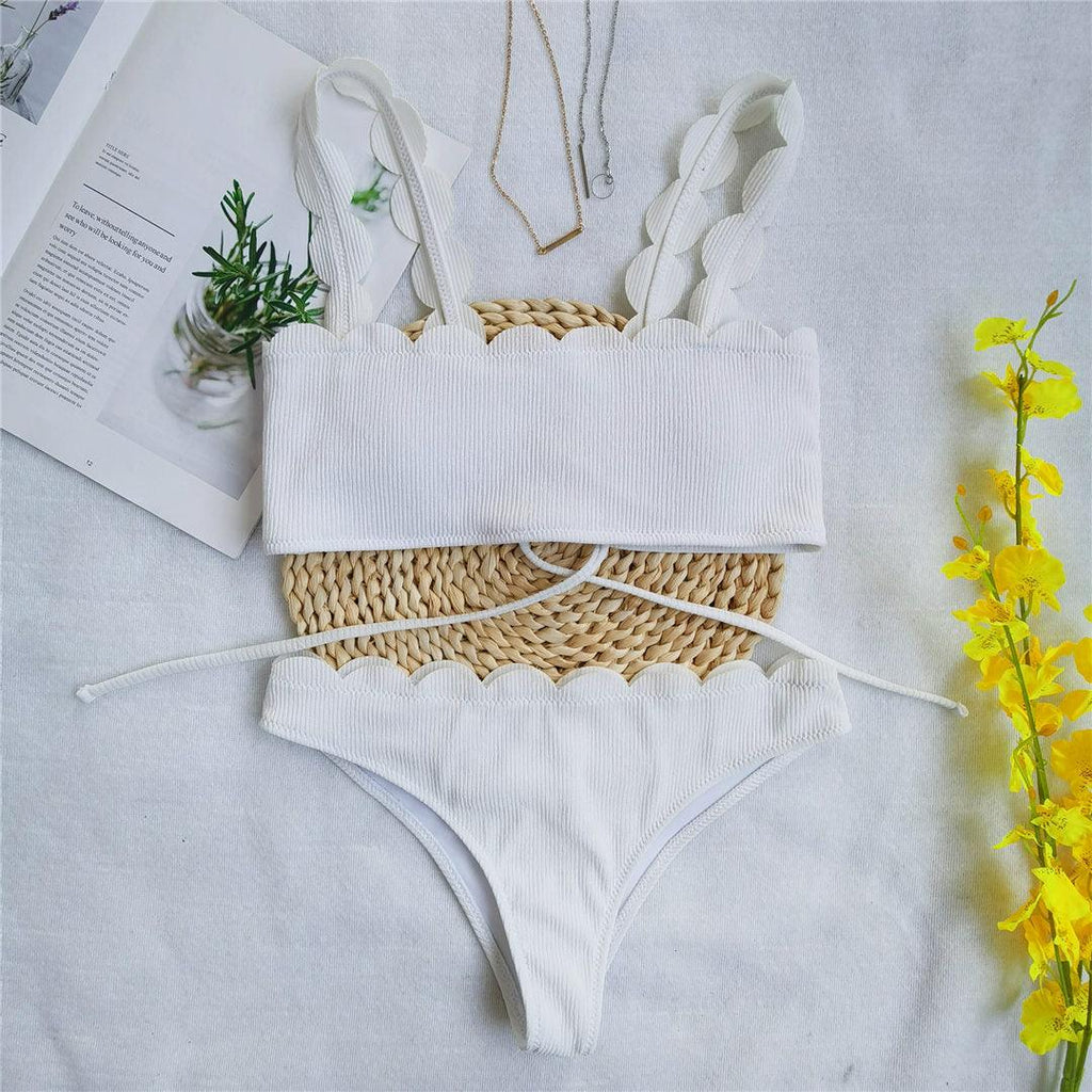 Summer Blue Bikini Women Swimwear Female Swimsuit  Women’s Floral Print Lace-up Strapless Padded Comfortable Swimwear Bathing Suit Two-pieces Bikini Set Knotted Bathing Swim Suit Stevvex