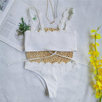 Summer Blue Bikini Women Swimwear Female Swimsuit  Women’s Floral Print Lace-up Strapless Padded Comfortable Swimwear Bathing Suit Two-pieces Bikini Set Knotted Bathing Swim Suit Stevvex