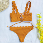 Summer Blue Bikini Women Swimwear Female Swimsuit  Women’s Floral Print Lace-up Strapless Padded Comfortable Swimwear Bathing Suit Two-pieces Bikini Set Knotted Bathing Swim Suit Stevvex