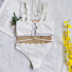 Summer Blue Bikini Women Swimwear Female Swimsuit  Women’s Floral Print Lace-up Strapless Padded Comfortable Swimwear Bathing Suit Two-pieces Bikini Set Knotted Bathing Swim Suit Stevvex