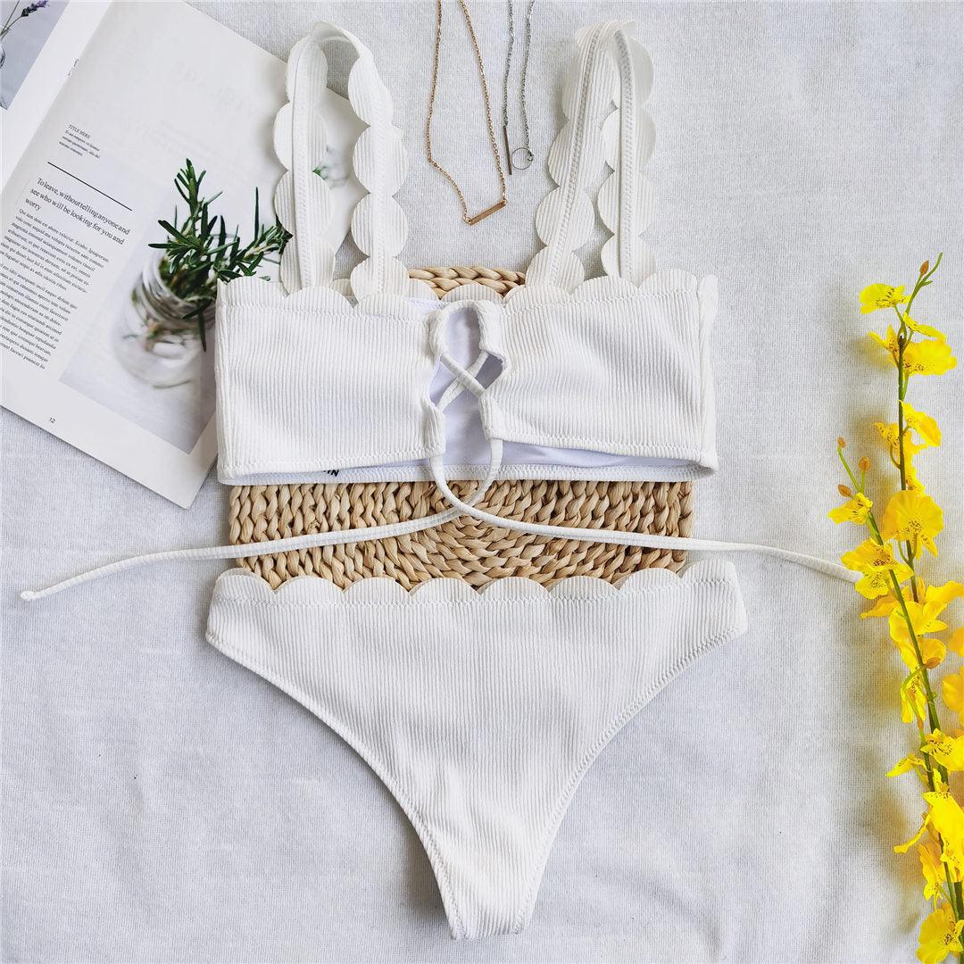 Summer Blue Bikini Women Swimwear Female Swimsuit  Women’s Floral Print Lace-up Strapless Padded Comfortable Swimwear Bathing Suit Two-pieces Bikini Set Knotted Bathing Swim Suit Stevvex