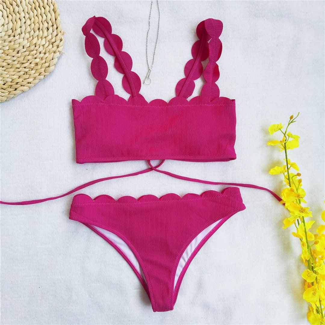Summer Blue Bikini Women Swimwear Female Swimsuit  Women’s Floral Print Lace-up Strapless Padded Comfortable Swimwear Bathing Suit Two-pieces Bikini Set Knotted Bathing Swim Suit Stevvex
