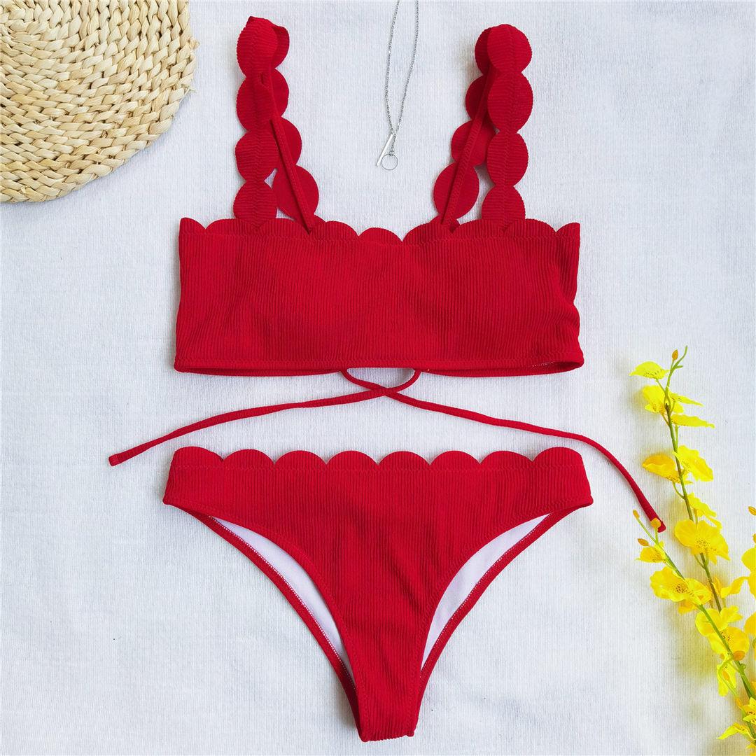 Summer Blue Bikini Women Swimwear Female Swimsuit  Women’s Floral Print Lace-up Strapless Padded Comfortable Swimwear Bathing Suit Two-pieces Bikini Set Knotted Bathing Swim Suit Stevvex