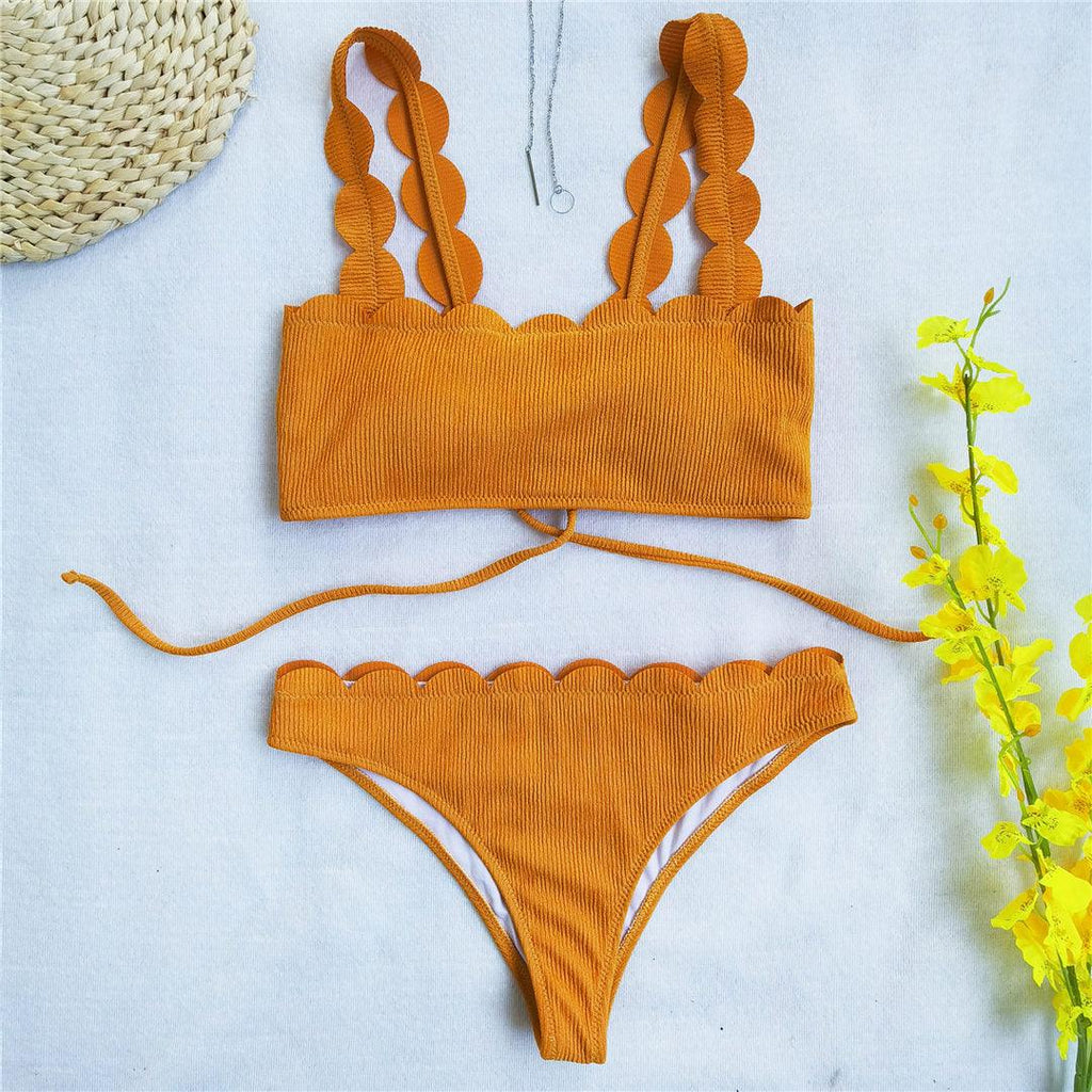 Summer Blue Bikini Women Swimwear Female Swimsuit  Women’s Floral Print Lace-up Strapless Padded Comfortable Swimwear Bathing Suit Two-pieces Bikini Set Knotted Bathing Swim Suit Stevvex