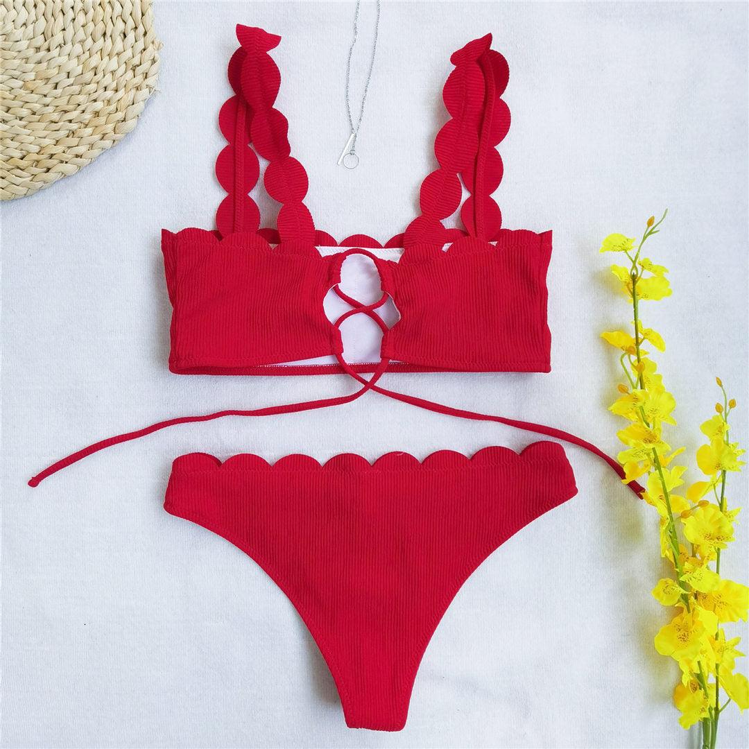 Summer Blue Bikini Women Swimwear Female Swimsuit  Women’s Floral Print Lace-up Strapless Padded Comfortable Swimwear Bathing Suit Two-pieces Bikini Set Knotted Bathing Swim Suit Stevvex