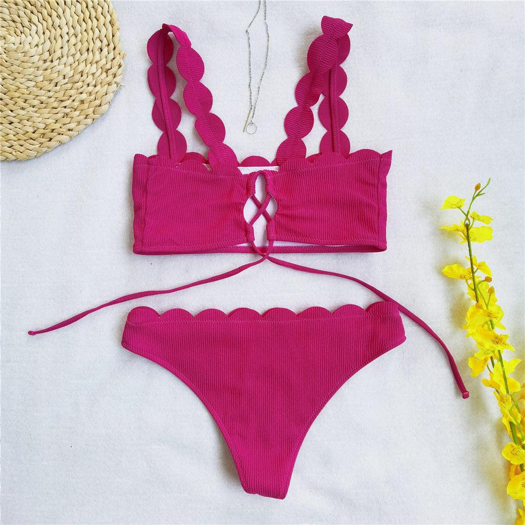 Summer Blue Bikini Women Swimwear Female Swimsuit  Women’s Floral Print Lace-up Strapless Padded Comfortable Swimwear Bathing Suit Two-pieces Bikini Set Knotted Bathing Swim Suit Stevvex
