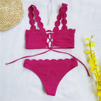 Summer Blue Bikini Women Swimwear Female Swimsuit  Women’s Floral Print Lace-up Strapless Padded Comfortable Swimwear Bathing Suit Two-pieces Bikini Set Knotted Bathing Swim Suit Stevvex