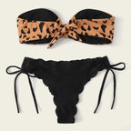 Summer Blue Bikini Women Swimwear Female Swimsuit  Women’s Floral Print Lace-up Strapless Padded Comfortable Swimwear Bathing Suit Two-pieces Bikini Set Knotted Bathing Swim Suit Stevvex