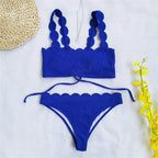 Summer Blue Bikini Women Swimwear Female Swimsuit  Women’s Floral Print Lace-up Strapless Padded Comfortable Swimwear Bathing Suit Two-pieces Bikini Set Knotted Bathing Swim Suit Stevvex
