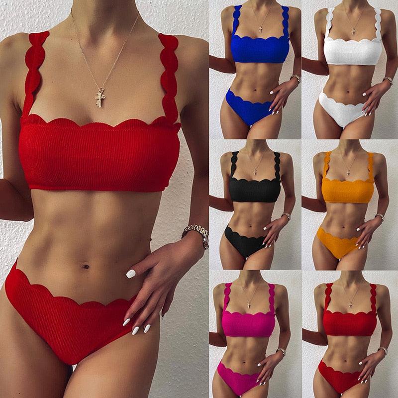 Summer Blue Bikini Women Swimwear Female Swimsuit  Women’s Floral Print Lace-up Strapless Padded Comfortable Swimwear Bathing Suit Two-pieces Bikini Set Knotted Bathing Swim Suit Stevvex