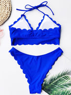 Summer Blue Bikini Women Swimwear Female Swimsuit  Women’s Floral Print Lace-up Strapless Padded Comfortable Swimwear Bathing Suit Two-pieces Bikini Set Knotted Bathing Swim Suit Stevvex