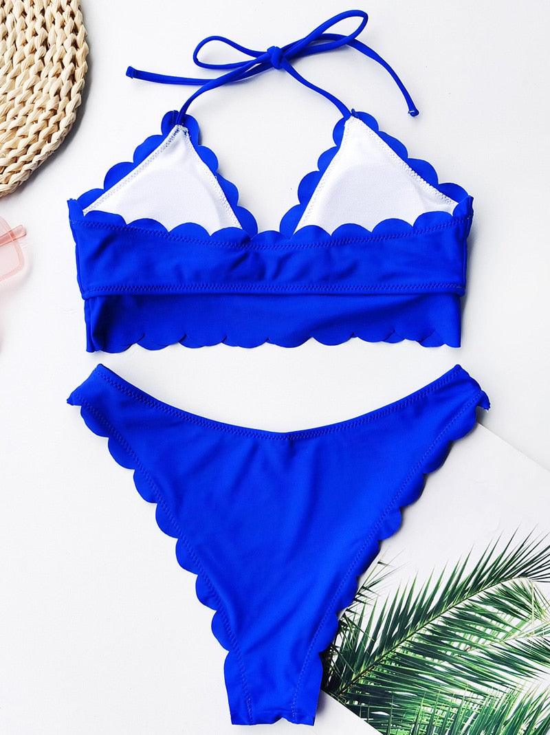 Summer Blue Bikini Women Swimwear Female Swimsuit  Women’s Floral Print Lace-up Strapless Padded Comfortable Swimwear Bathing Suit Two-pieces Bikini Set Knotted Bathing Swim Suit Stevvex
