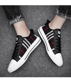 Summer Canvas Mens Breathable Vulcanize Sneakers Light Men Casual Walking Shoe Non-slip Fashionable Sports Shoes Mens Workout Lightweight White Flat Sneakers Stevvex