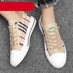 Summer Canvas Mens Breathable Vulcanize Sneakers Light Men Casual Walking Shoe Non-slip Fashionable Sports Shoes Mens Workout Lightweight White Flat Sneakers Stevvex