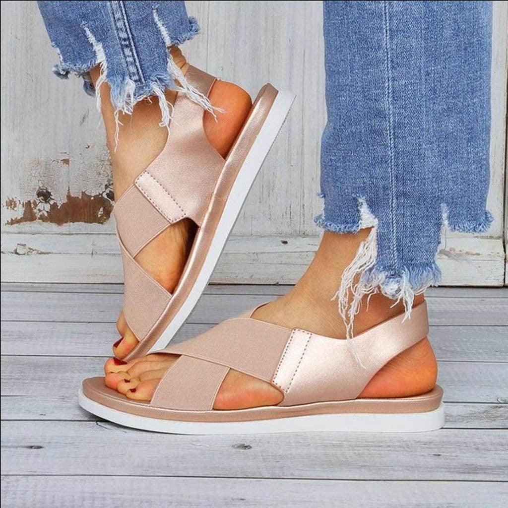 Summer Comfy Slip On Women Sandals Elastic Textile Sandals Casual Beach Shoes For Woman Classics Non-slip Lightweight Flat Sandals Fashion Sandals Ankle Strap Flat Sandals Stevvex