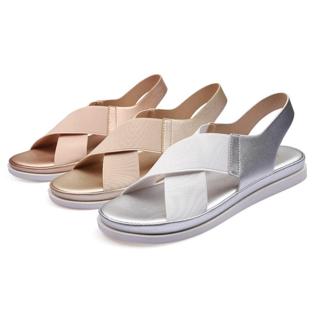 Summer Comfy Slip On Women Sandals Elastic Textile Sandals Casual Beach Shoes For Woman Classics Non-slip Lightweight Flat Sandals Fashion Sandals Ankle Strap Flat Sandals Stevvex