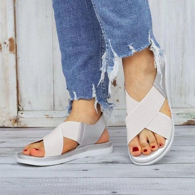 Summer Comfy Slip On Women Sandals Elastic Textile Sandals Casual Beach Shoes For Woman Classics Non-slip Lightweight Flat Sandals Fashion Sandals Ankle Strap Flat Sandals Stevvex