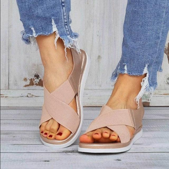 Summer Comfy Slip On Women Sandals Elastic Textile Sandals Casual Beach Shoes For Woman Classics Non-slip Lightweight Flat Sandals Fashion Sandals Ankle Strap Flat Sandals Stevvex