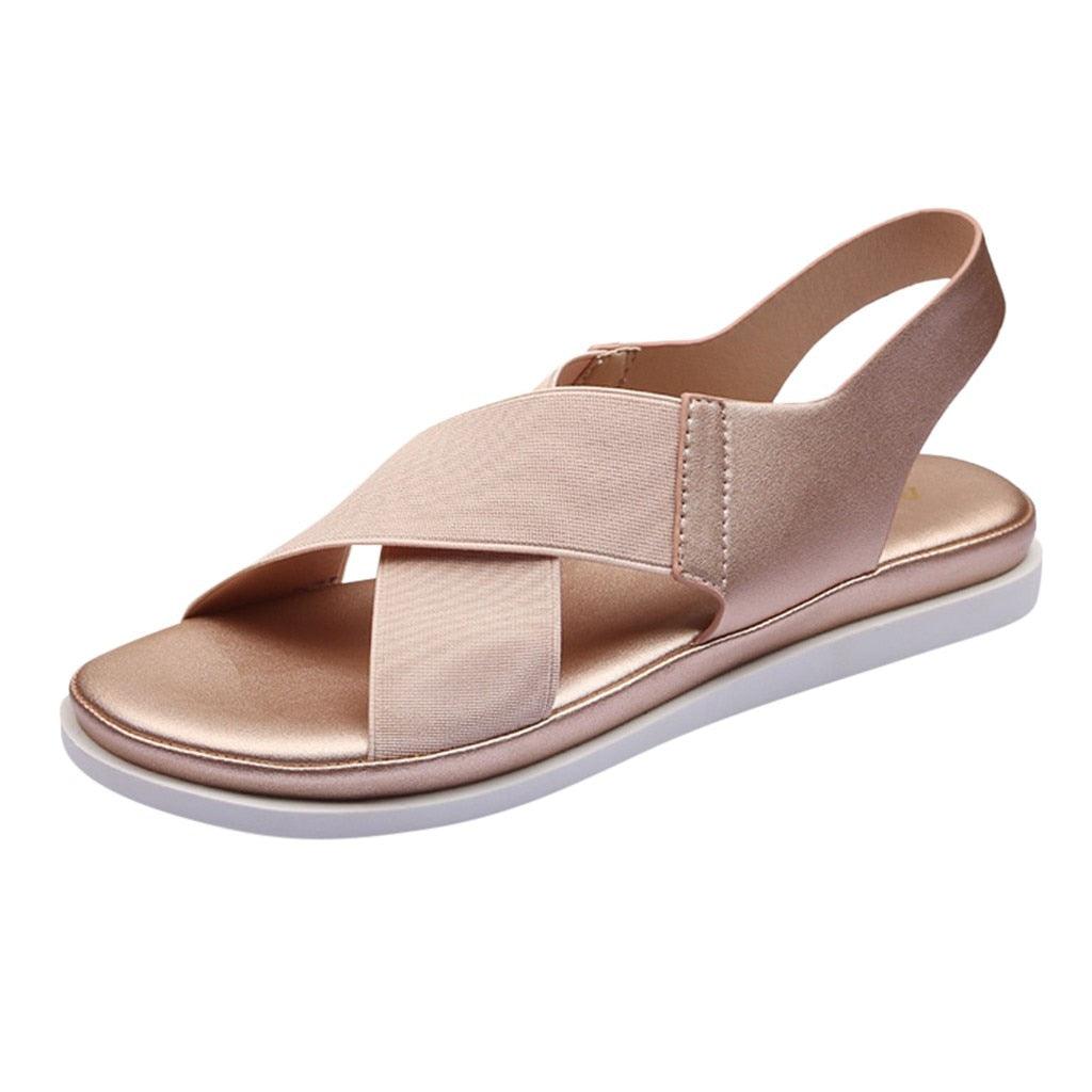 Summer Comfy Slip On Women Sandals Elastic Textile Sandals Casual Beach Shoes For Woman Classics Non-slip Lightweight Flat Sandals Fashion Sandals Ankle Strap Flat Sandals Stevvex