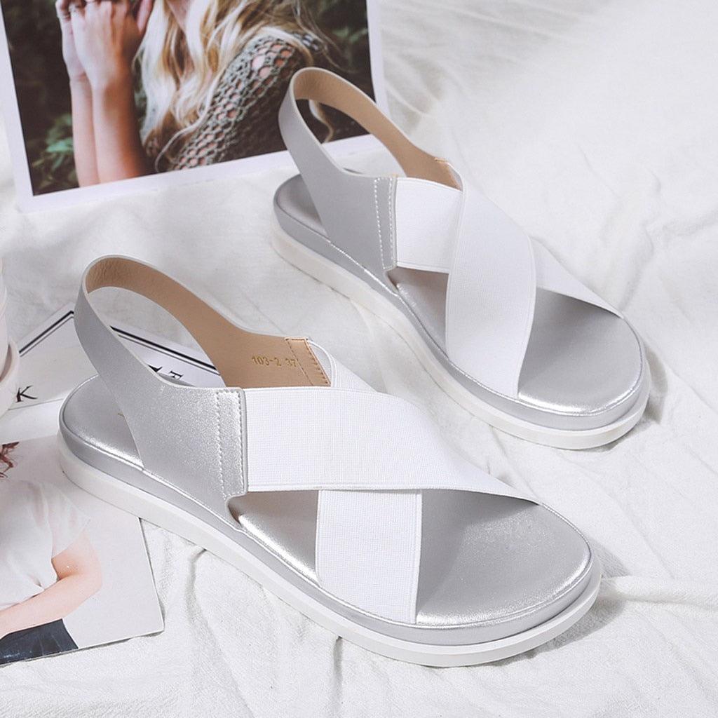 Summer Comfy Slip On Women Sandals Elastic Textile Sandals Casual Beach Shoes For Woman Classics Non-slip Lightweight Flat Sandals Fashion Sandals Ankle Strap Flat Sandals Stevvex
