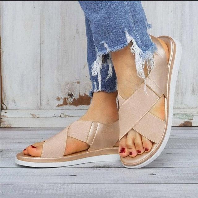 Summer Comfy Slip On Women Sandals Elastic Textile Sandals Casual Beach Shoes For Woman Classics Non-slip Lightweight Flat Sandals Fashion Sandals Ankle Strap Flat Sandals Stevvex