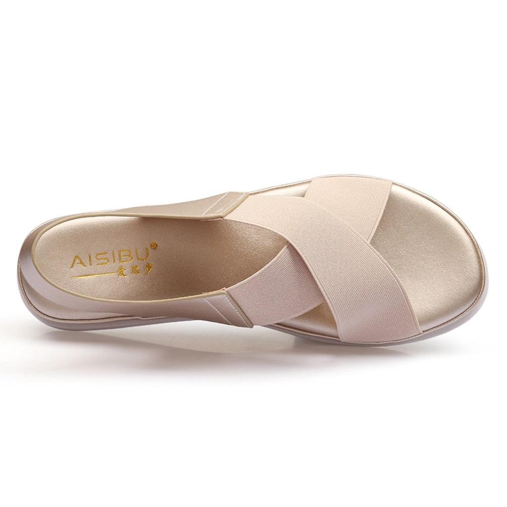 Summer Comfy Slip On Women Sandals Elastic Textile Sandals Casual Beach Shoes For Woman Classics Non-slip Lightweight Flat Sandals Fashion Sandals Ankle Strap Flat Sandals Stevvex