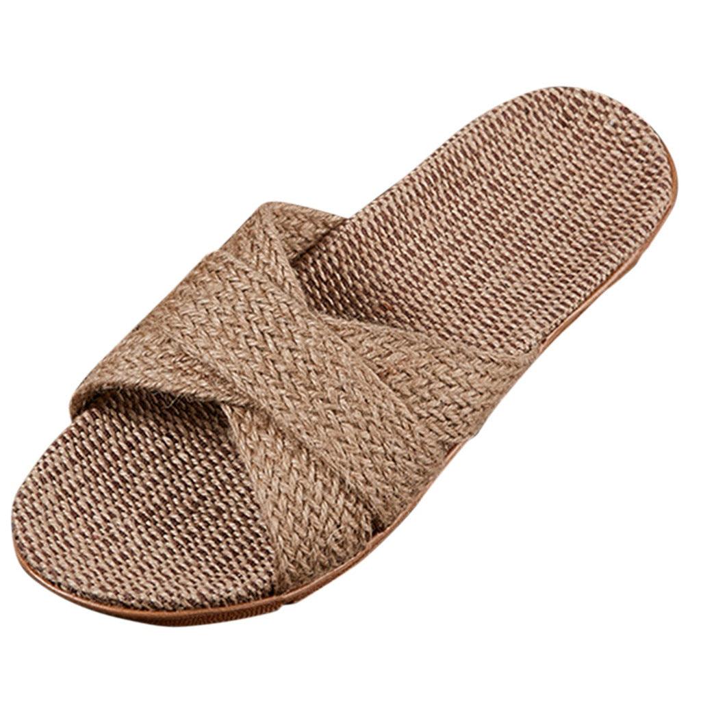 Summer Cross Strap Ladies Flip Flops Women's Summer Footwear Casual Linen Flat Beach Slippers Breathable Linen Men's Sandals Casual Flat Shoes Indoor Slides Unisex Home Slipper Stevvex