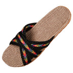 Summer Cross Strap Ladies Flip Flops Women's Summer Footwear Casual Linen Flat Beach Slippers Breathable Linen Men's Sandals Casual Flat Shoes Indoor Slides Unisex Home Slipper Stevvex