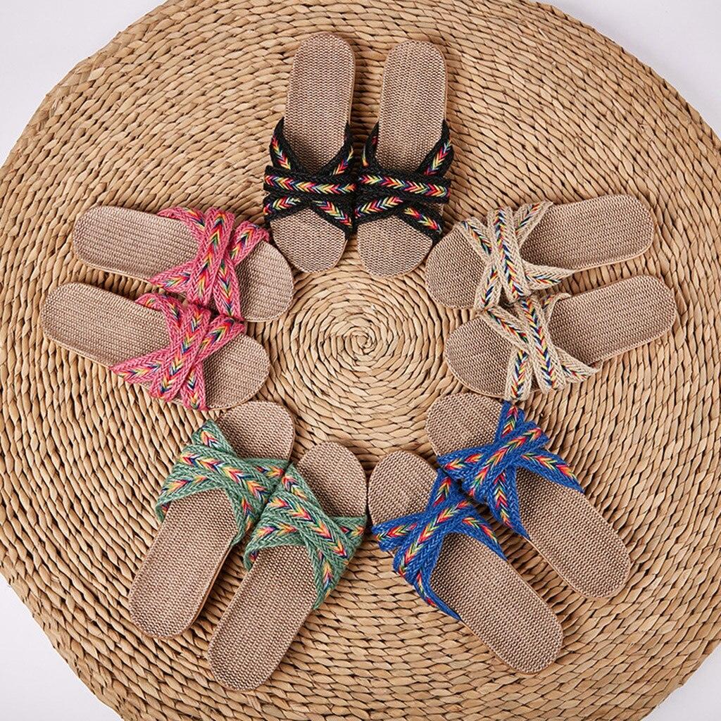 Summer Cross Strap Ladies Flip Flops Women's Summer Footwear Casual Linen Flat Beach Slippers Breathable Linen Men's Sandals Casual Flat Shoes Indoor Slides Unisex Home Slipper Stevvex