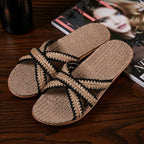 Summer Cross Strap Ladies Flip Flops Women's Summer Footwear Casual Linen Flat Beach Slippers Breathable Linen Men's Sandals Casual Flat Shoes Indoor Slides Unisex Home Slipper Stevvex