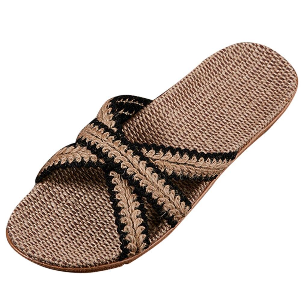 Summer Cross Strap Ladies Flip Flops Women's Summer Footwear Casual Linen Flat Beach Slippers Breathable Linen Men's Sandals Casual Flat Shoes Indoor Slides Unisex Home Slipper Stevvex