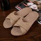 Summer Cross Strap Ladies Flip Flops Women's Summer Footwear Casual Linen Flat Beach Slippers Breathable Linen Men's Sandals Casual Flat Shoes Indoor Slides Unisex Home Slipper Stevvex