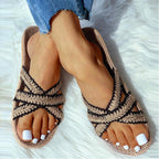 Summer Cross Strap Ladies Flip Flops Women's Summer Footwear Casual Linen Flat Beach Slippers Breathable Linen Men's Sandals Casual Flat Shoes Indoor Slides Unisex Home Slipper Stevvex