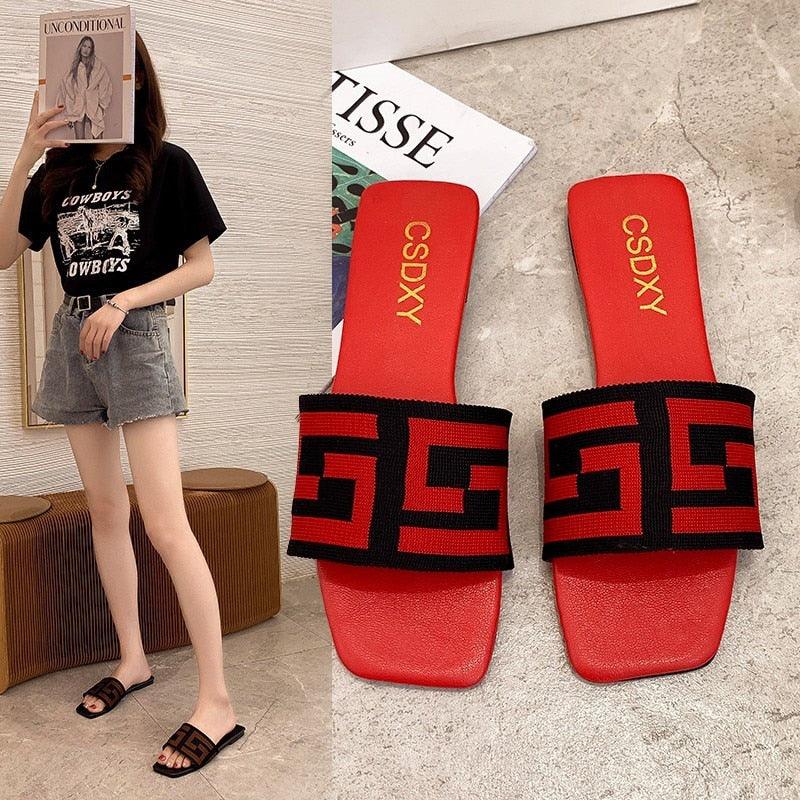 Summer Design Women Slippers Fashion Flat Heels Sildes Shoes Women's Flat Sandals Strap Slide Sandals Open Toe Comfortable Soft Luxury Slide Sandals Simple Cotton Fabric Straps Open Toe Flat Sandal For Womens Stevvex