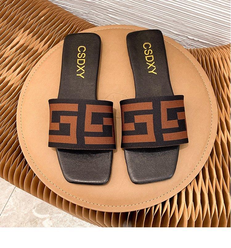 Summer Design Women Slippers Fashion Flat Heels Sildes Shoes Women's Flat Sandals Strap Slide Sandals Open Toe Comfortable Soft Luxury Slide Sandals Simple Cotton Fabric Straps Open Toe Flat Sandal For Womens Stevvex