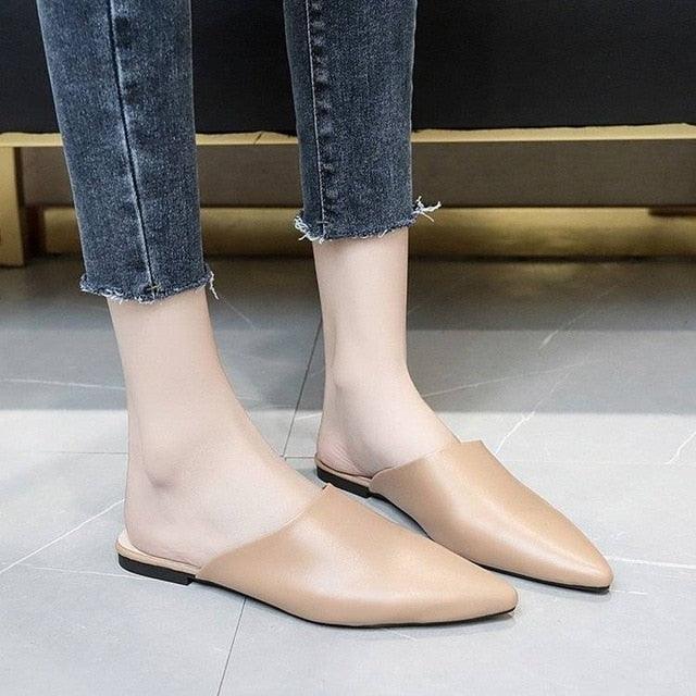 Summer Elegant Ladies Slippers Slip On Square Heel Shoes High Heels Women Pumps Women Flats Elastic Mules Comfortable Slip On Women's Flats Loafers Casual Flat Shoes Stevvex
