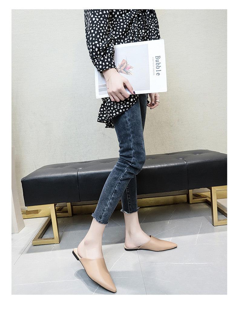 Summer Elegant Ladies Slippers Slip On Square Heel Shoes High Heels Women Pumps Women Flats Elastic Mules Comfortable Slip On Women's Flats Loafers Casual Flat Shoes Stevvex