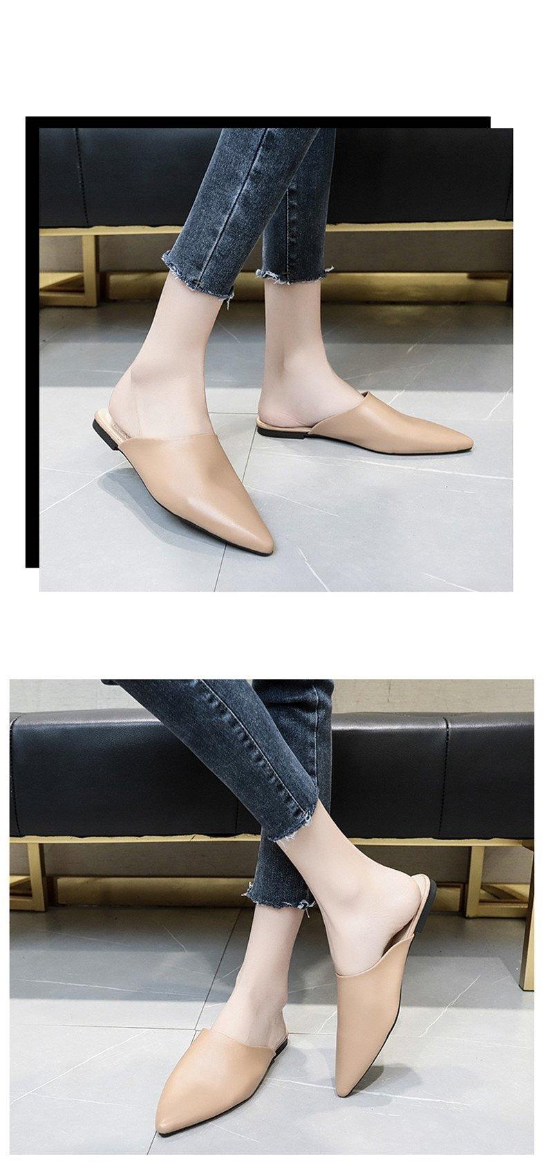 Summer Elegant Ladies Slippers Slip On Square Heel Shoes High Heels Women Pumps Women Flats Elastic Mules Comfortable Slip On Women's Flats Loafers Casual Flat Shoes Stevvex