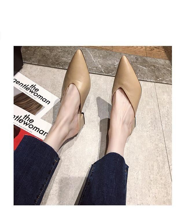 Summer Elegant Ladies Slippers Slip On Square Heel Shoes High Heels Women Pumps Women Flats Elastic Mules Comfortable Slip On Women's Flats Loafers Casual Flat Shoes Stevvex