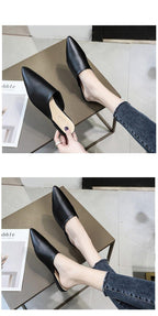 Summer Elegant Ladies Slippers Slip On Square Heel Shoes High Heels Women Pumps Women Flats Elastic Mules Comfortable Slip On Women's Flats Loafers Casual Flat Shoes Stevvex