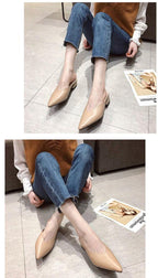 Summer Elegant Ladies Slippers Slip On Square Heel Shoes High Heels Women Pumps Women Flats Elastic Mules Comfortable Slip On Women's Flats Loafers Casual Flat Shoes Stevvex