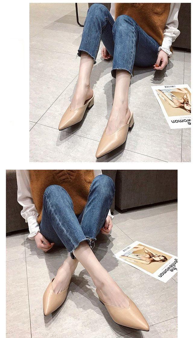Summer Elegant Ladies Slippers Slip On Square Heel Shoes High Heels Women Pumps Women Flats Elastic Mules Comfortable Slip On Women's Flats Loafers Casual Flat Shoes Stevvex