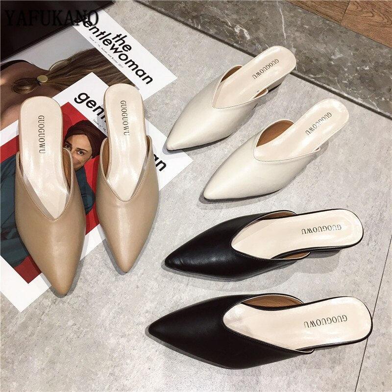Summer Elegant Ladies Slippers Slip On Square Heel Shoes High Heels Women Pumps Women Flats Elastic Mules Comfortable Slip On Women's Flats Loafers Casual Flat Shoes Stevvex