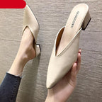 Summer Elegant Ladies Slippers Slip On Square Heel Shoes High Heels Women Pumps Women Flats Elastic Mules Comfortable Slip On Women's Flats Loafers Casual Flat Shoes Stevvex