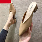 Summer Elegant Ladies Slippers Slip On Square Heel Shoes High Heels Women Pumps Women Flats Elastic Mules Comfortable Slip On Women's Flats Loafers Casual Flat Shoes Stevvex