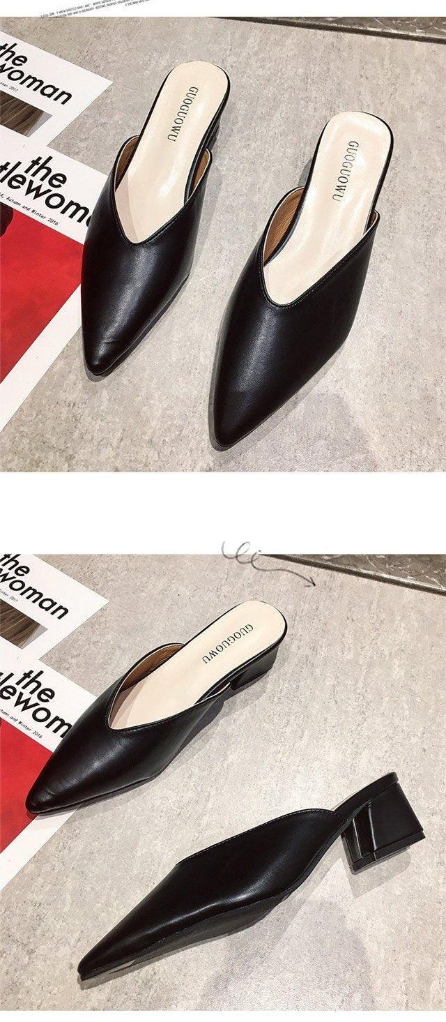 Summer Elegant Ladies Slippers Slip On Square Heel Shoes High Heels Women Pumps Women Flats Elastic Mules Comfortable Slip On Women's Flats Loafers Casual Flat Shoes Stevvex