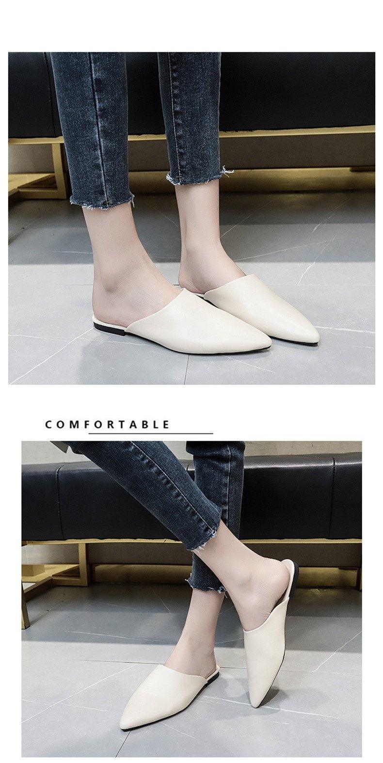 Summer Elegant Ladies Slippers Slip On Square Heel Shoes High Heels Women Pumps Women Flats Elastic Mules Comfortable Slip On Women's Flats Loafers Casual Flat Shoes Stevvex